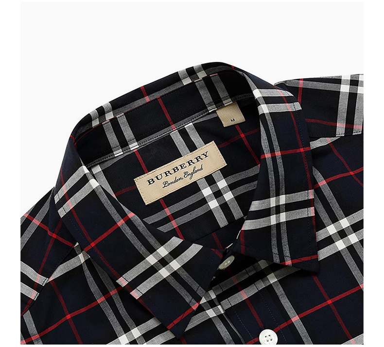 商品Burberry|Burberry London,England/深蓝格纹男士短袖衬衫,价格¥2210,第10张图片详细描述