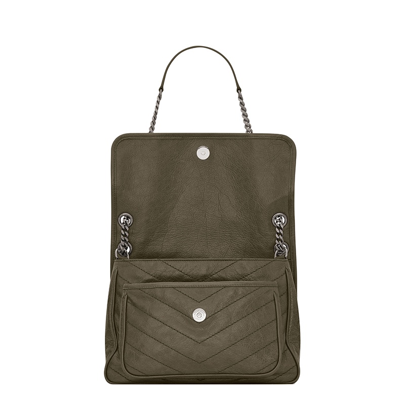 商品Yves Saint Laurent|SAINT LAURENT PARIS/圣罗兰 YSL 22春夏新款NIKI系列 女士中号灰卡其色绗缝复古褶皱牛皮革单肩手提包,价格¥20866,第6张图片详细描述