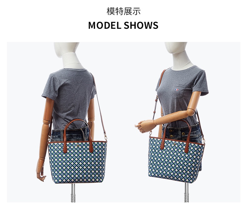 商品[国内直发] Tory Burch|【清仓价】托里·伯奇TB 女士LOGO 徽标印花蓝色拼色皮质小号手提单肩斜挎包托特包 87929-409,价格¥886,第6张图片详细描述