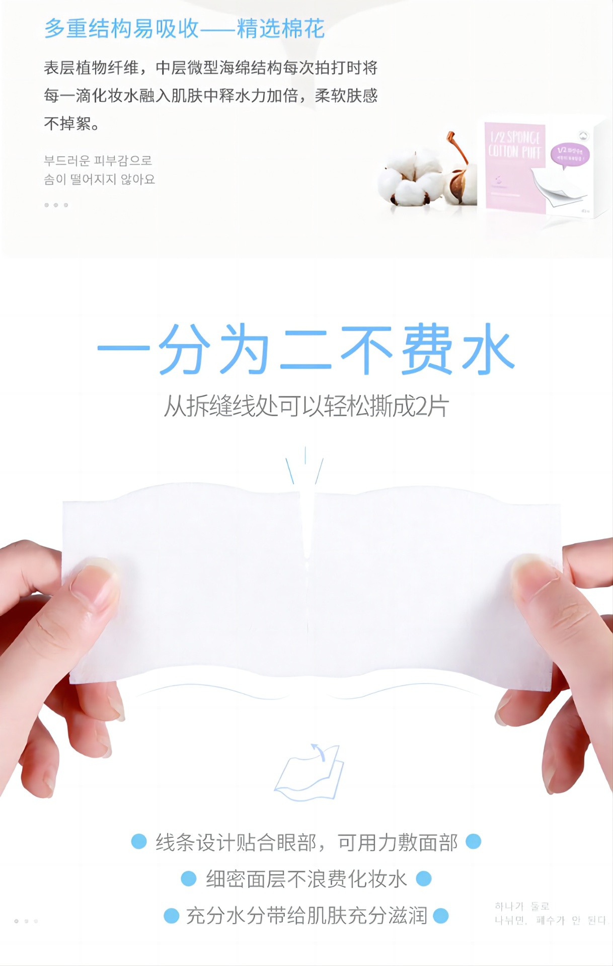 商品Yumyony|YUMYONY1/2超省水化妆棉40*2片/盒【包邮包税】,价格¥63,第4张图片详细描述