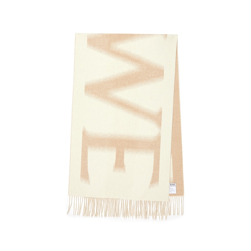 商品Loewe|罗意威 男女通用米白色羊毛大标志印花流苏边围巾,价格¥5135,第2张图片详细描述