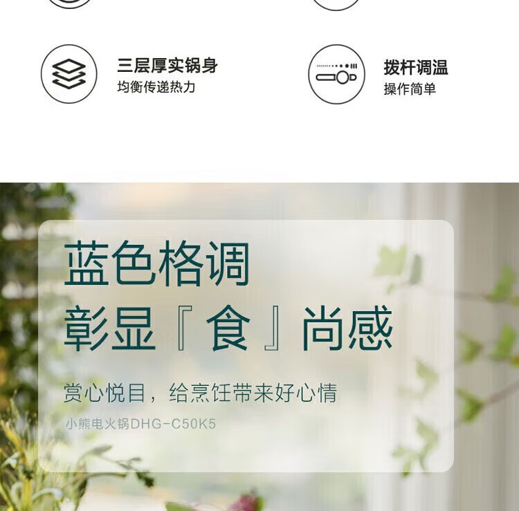 商品[国内直发] Bear|小熊DHG-C50K5电火锅多功能电热锅一体多用途锅5L鸳鸯锅 蓝色 5L,价格¥254,第5张图片详细描述