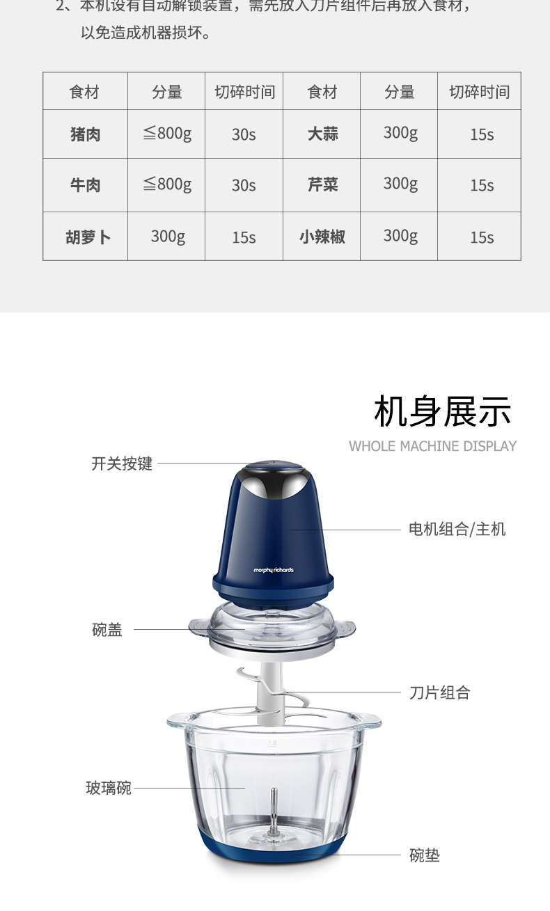 商品Morphy Richards|英国摩飞 食物处理器 MR9400 绞肉机肉馅碎菜搅拌蒜泥料理机,价格¥381,第17张图片详细描述