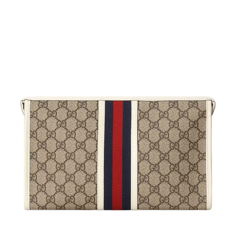商品Gucci|GUCCI/古驰 22春夏新款Ophidia系列 男士米色/乌木色老花帆布白色皮革滚边红蓝织带装饰金扣手拿包59823496IWT9794,价格¥6412,第4张图片详细描述