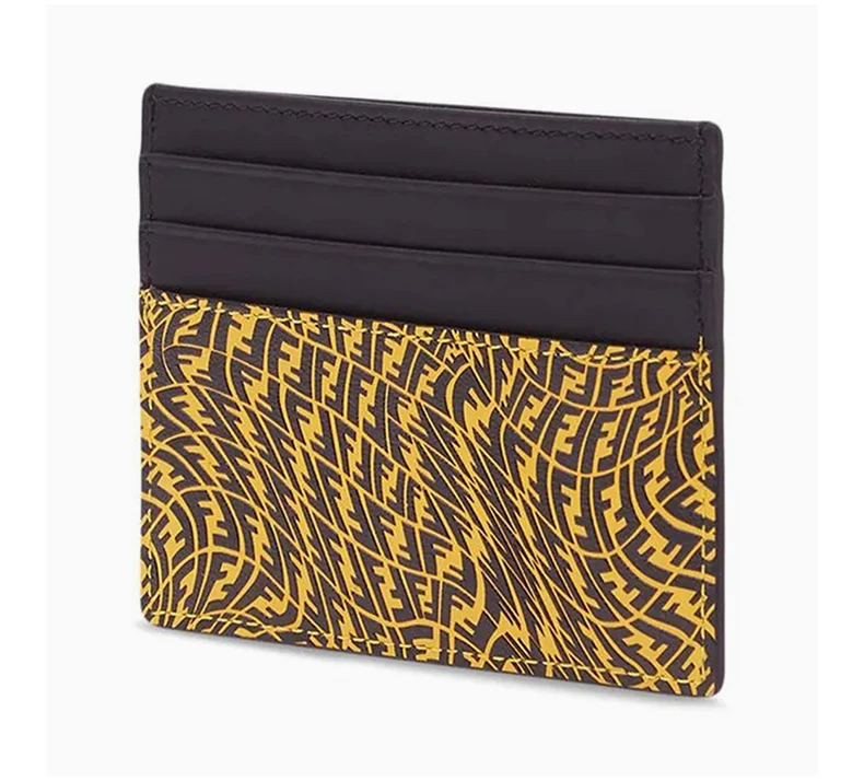 商品Fendi|FENDI 男士黄色牛皮黑色FF印花卡包 7M0164-AFSX-F03BH,价格¥1319,第5张图片详细描述