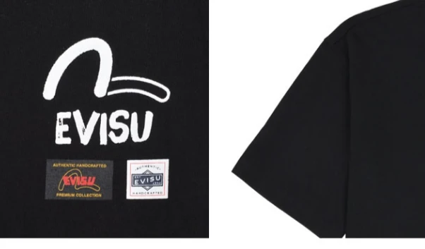 商品Evisu|【享贝家】ZY-（预售款）EVISU 福神 胸前字母小标休闲圆领短袖T恤 男女同款 EV5UTS901,价格¥148,第16张图片详细描述