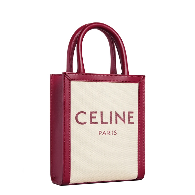 商品Celine|【包税】CELINE/赛琳 22新款VERTICAL系列 女士迷你自然色织物徽标印花胭脂红皮革细节配可拆卸肩带单肩��斜挎手提托特包193302BNZ.02IN,价格¥9670,第3张图片详细描述