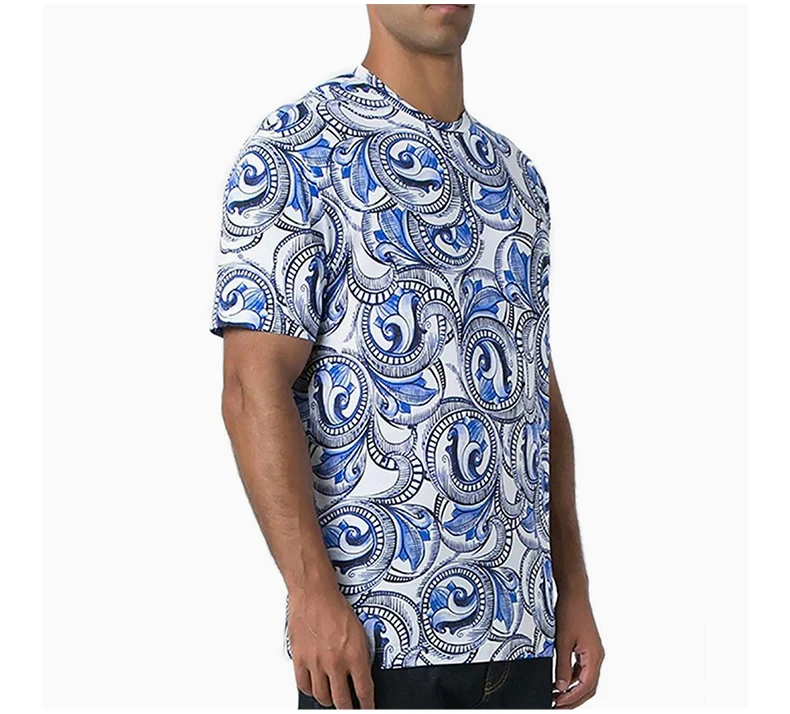 商品Versace|VERSACE 范思哲  男士蓝白色印花圆领短袖T恤  A76113-1173-A74P,价格¥1623,第7张图片详细描述