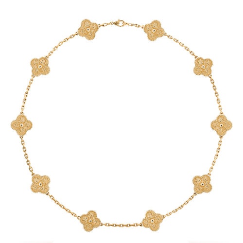 商品Van Cleef & Arpels| Van Cleef & Arpels/梵克雅宝 经典Vintage Alhambra系列 18k金黄金10四叶草项链VCARO1ID00,价格¥76413,第2张图片详细描述