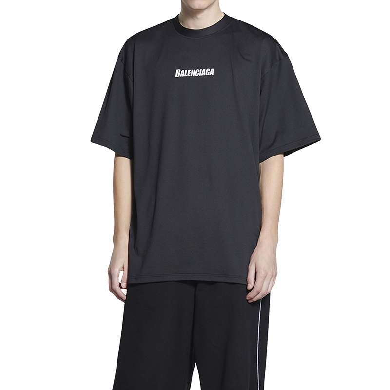 商品Balenciaga|Balenciaga/巴黎世家 22年春夏新款 男士黑色涤纶混纺技术网布游泳T恤6570274B8B51000,价格¥3823,第4张图片详细描述