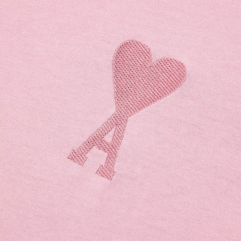 商品AMI|Ami 22年春夏新款 男女同款浅粉色纯有机棉胸前Logo刺绣爱心T恤,价格¥1279,第5张图片详细描述