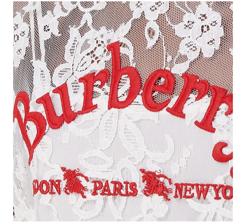 商品Burberry|Burberry 博柏利 女士白色典藏标志蕾丝装饰短袖T恤 8002885,价格¥3175,第7张图片详细描述