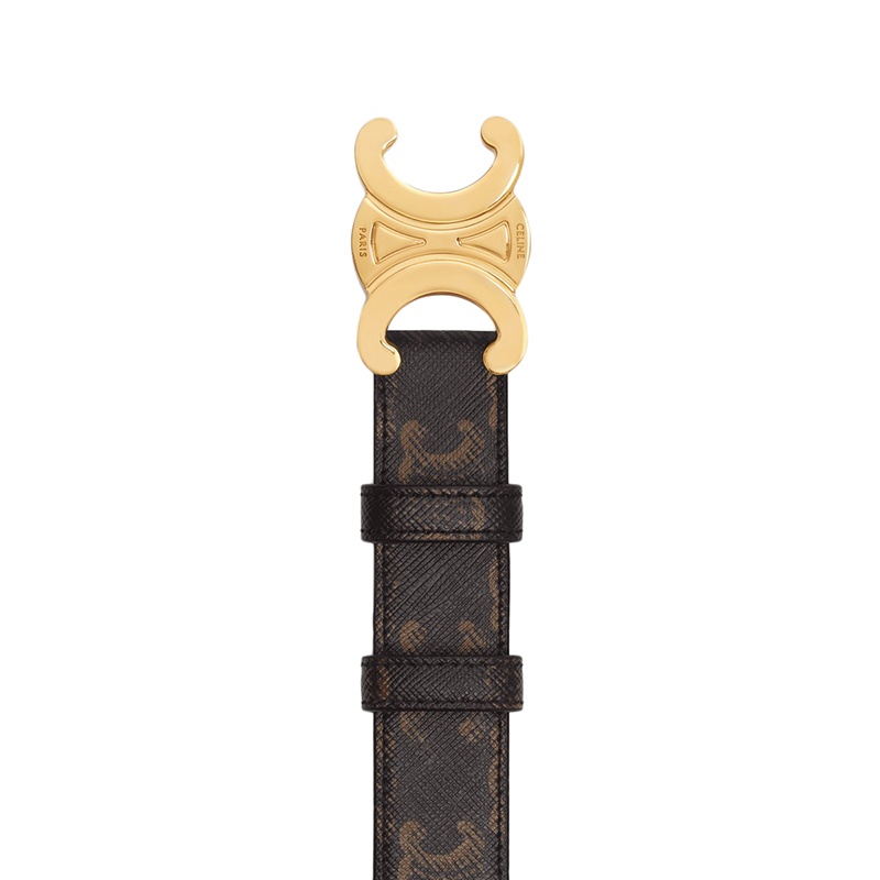 商品Celine|赛琳23新款 女棕色中号标志印花皮革金扣腰带2.5cm,价格¥3833,第2张图片详细描述