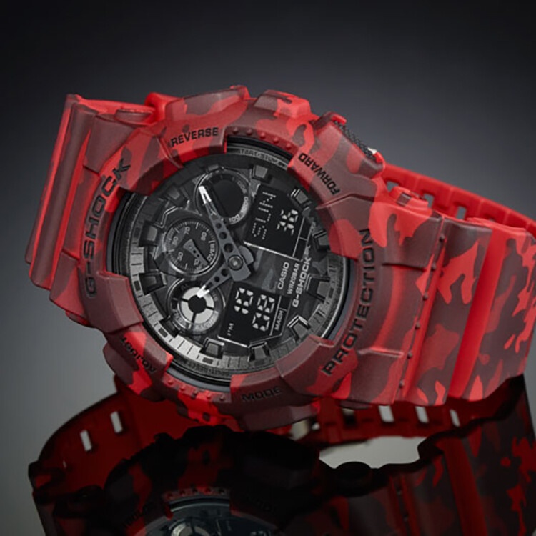 商品Casio|卡西欧（CASIO）手表G-SHOCK系列迷彩运动双显示防震电子男表 红色迷彩GA-100CM-4A-红色-GA-100CM-4A,价格¥1072,第4张图片详细描述