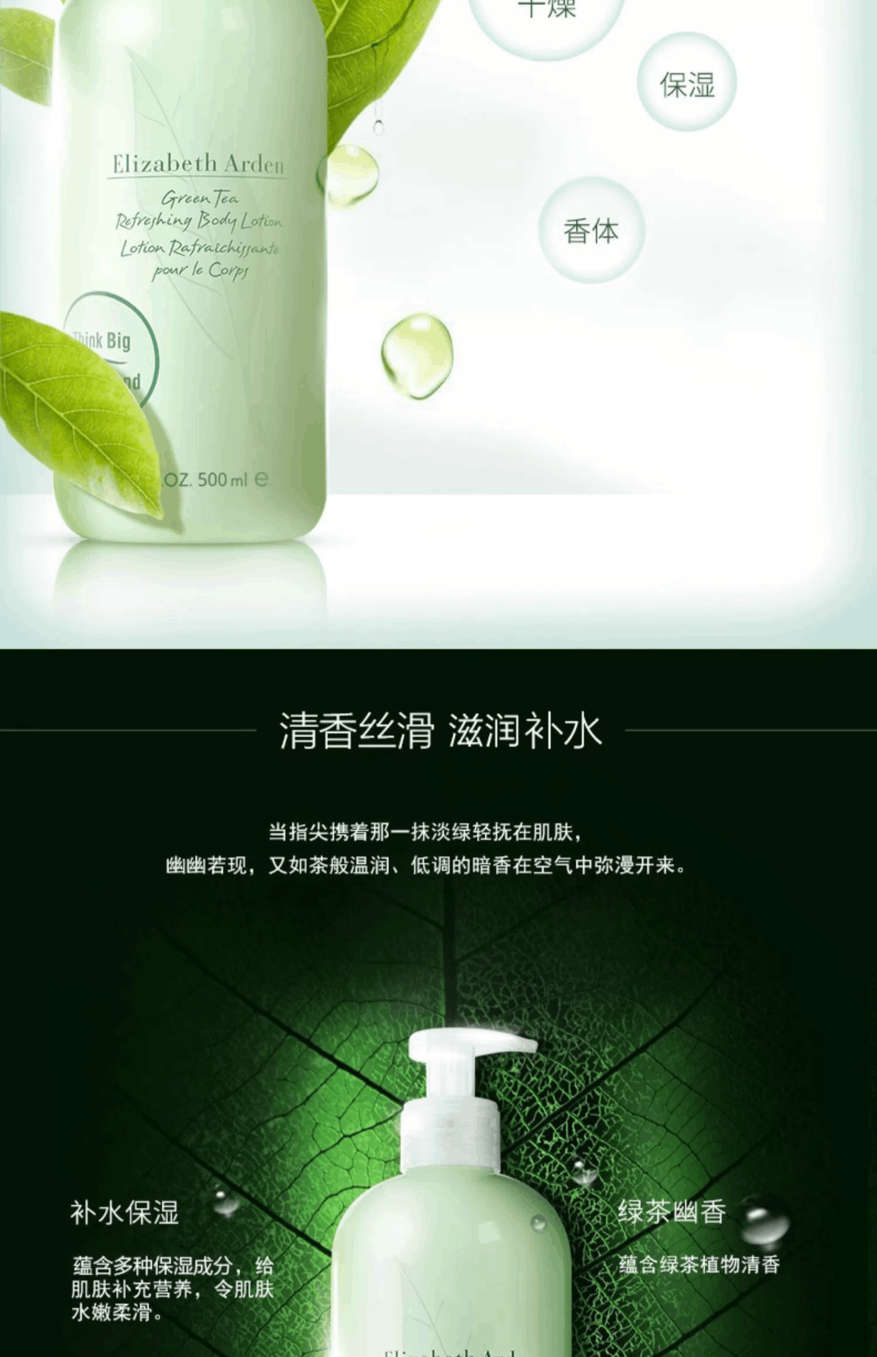 商品Elizabeth Arden|雅顿绿茶身体乳淡香保湿清爽丝滑滋润500ml,价格¥114,第2张图片详细描述