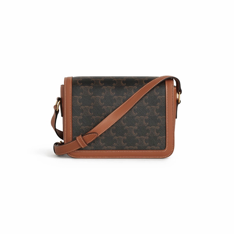 商品Celine|CELINE/赛琳 经典款Triomphe 女士小号牛皮拼接老花帆布翻盖凯旋扣单肩包 188882BZ4.04LU,价格¥25787,第2张图片详细描述