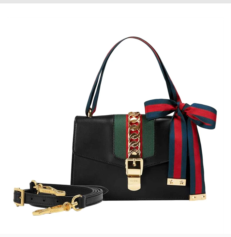 商品[国内直发] Gucci|GUCCI 古驰 女士黑色Sylvie系列小号单肩包 524405-CVLEG-8638,价格¥21040,第7张图片详细描述