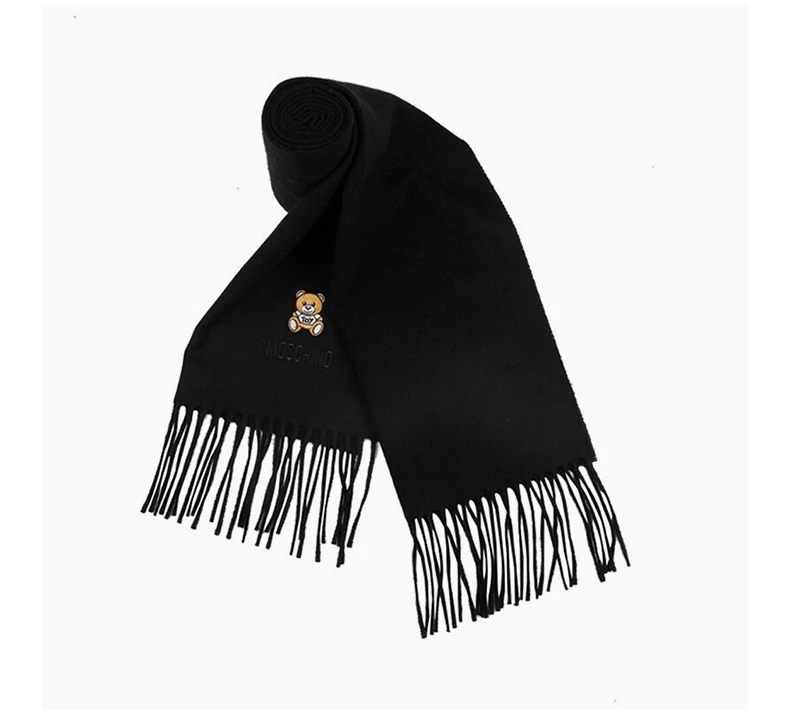 商品Moschino|MOSCHINO 女士黑色羊毛流苏围巾 50124-M529-3016,价格¥393,第6张图片详细描述