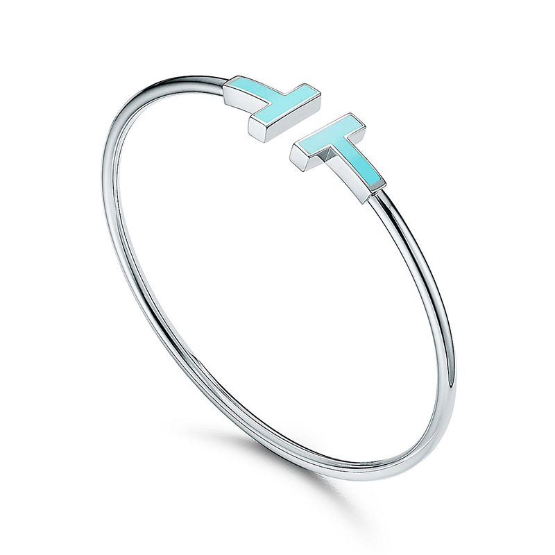 商品Tiffany & Co.|  Tiffany & Co.蒂芙尼  Tiffany T Wire系列18k金白金绿松石T字手镯GRP11109,价格¥28944,第4张图片详细描述