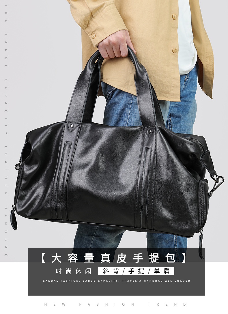 商品[国内直发] GLENVINTEN|格岚云顿时尚休闲真皮手提旅行包运动健身包大容量单肩包行李包包,价格¥657,第1张图片详细描述