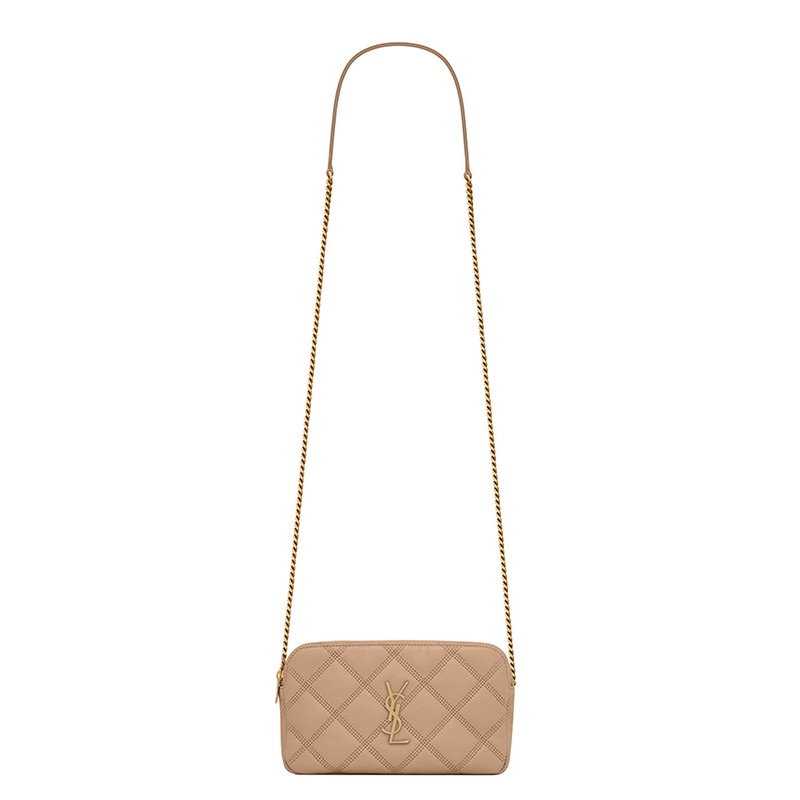 商品Yves Saint Laurent|SAINT LAURENT PARIS/圣罗兰 BECKY系列 深米色绗缝小羊皮双拉链斜挎包,价格¥9781,第2张图片详细描述