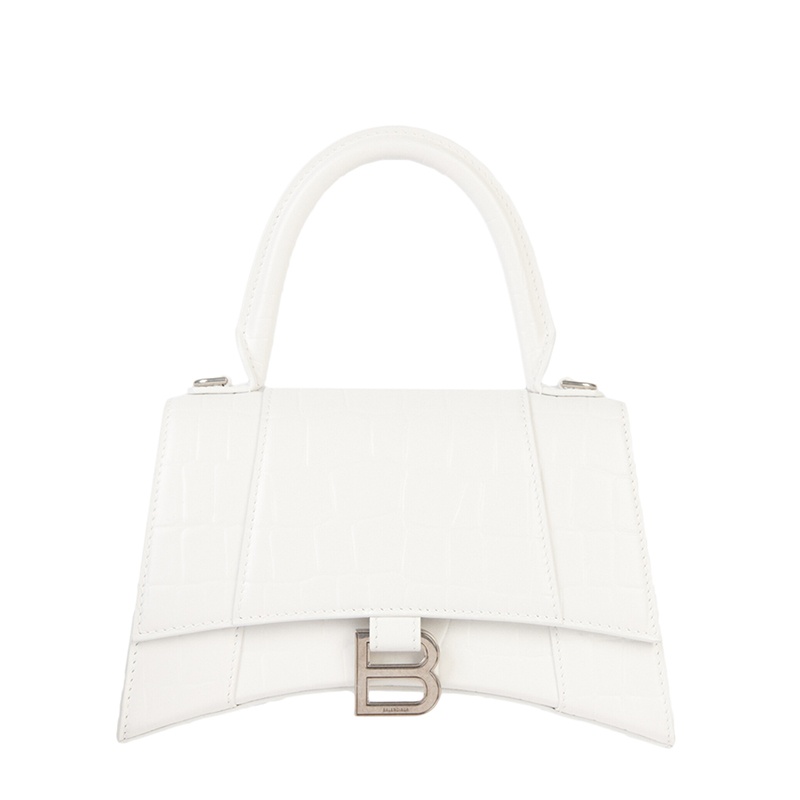 商品Balenciaga|Balenciaga/巴黎世家 新款HOURGLASS系列 女士小号白色鳄鱼压纹小牛皮复古金属扣单肩斜挎手提沙漏包5935461LRGM9016,价格¥17654,第2张图片详细描述