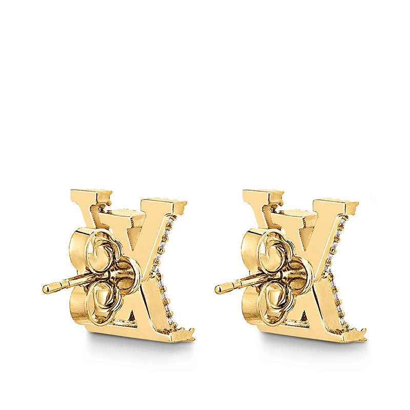商品Louis Vuitton|预售十天 Louis Vuitton/路易威登 经典款ICONIC系列 金色金属镶嵌莱茵石徽标字母造型耳钉耳环M00609,价格¥3906,第14张图片详细描述