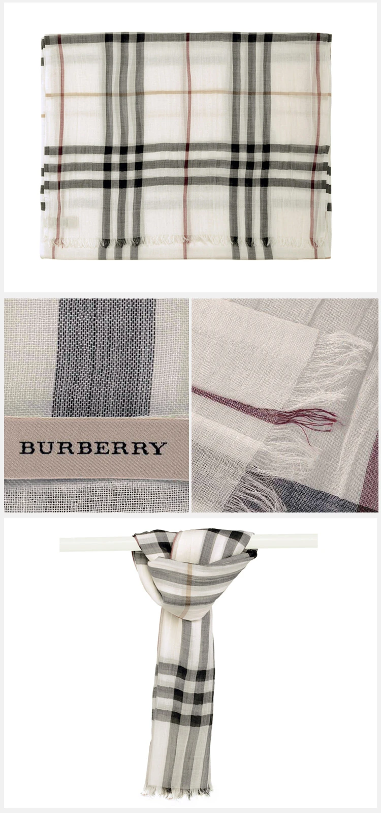 商品[国内直发] Burberry|BURBERRY 格纹女士围巾 3743233,价格¥2683,第3张图片详细描述