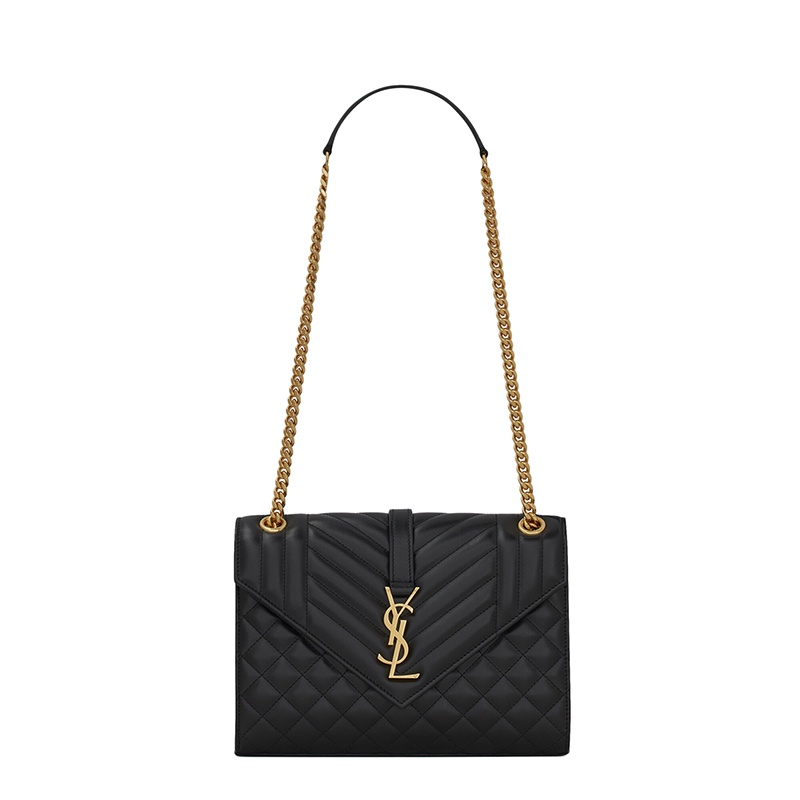 商品Yves Saint Laurent|SAINT LAURENT PARIS/圣罗兰 YSL 21秋冬新款ENVELOPE系列 女士中号黑色绗缝软皮革金扣斜挎单肩信封包,价格¥18847,第2张图片详细描述