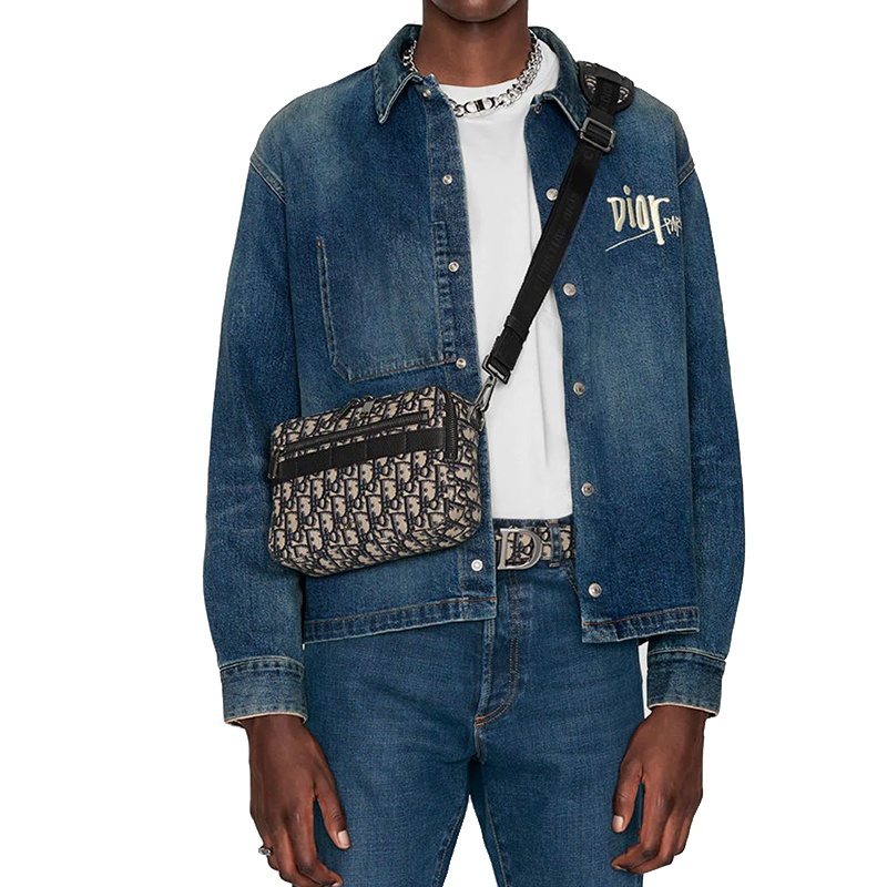 商品Dior|【包税】DIOR/迪奥 SAFARI系列 男士黑米色经典老花帆布配粒面小牛皮斜挎单肩包 1ESPO206YKY_H27E,价格¥16087,第7张图片详细描述