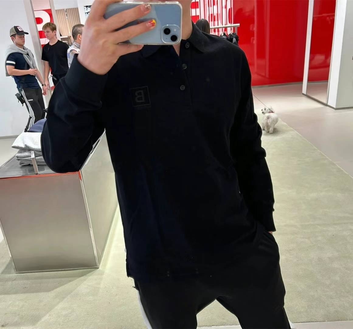 商品Burberry|【现货速发】BURBERRY博柏利 男士黑色棉质徽标长袖Polo衫80530611,价格¥941,第4张图片详细描述