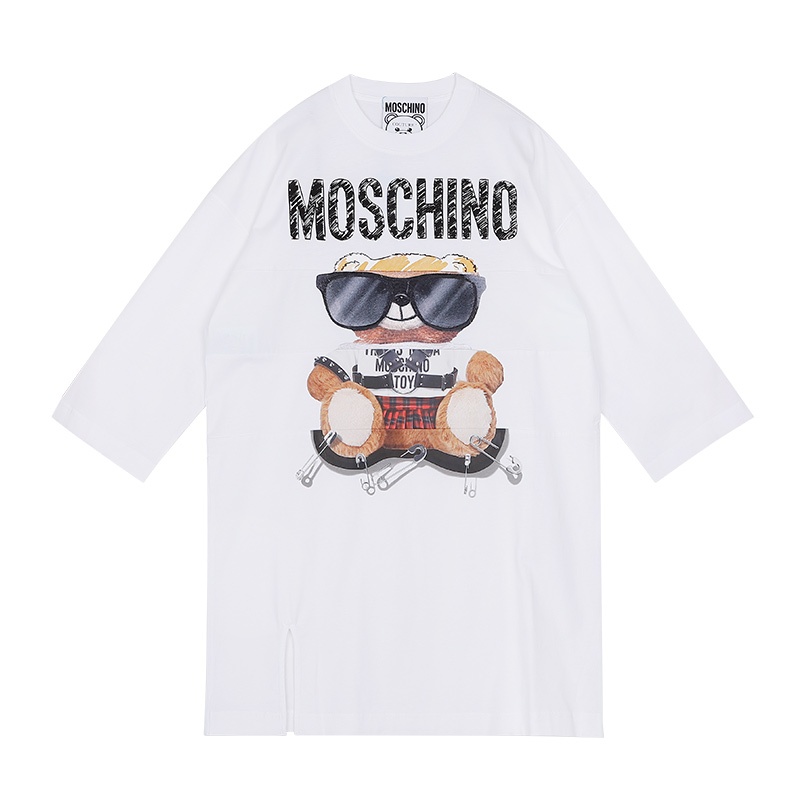 商品[国内直发] Moschino|MOSCHINO/莫斯奇诺 女士白色棉质刺绣印花拼接小熊中袖连衣裙04545540 V3001（清仓特价）,价格¥1911,第9张图片详细描述