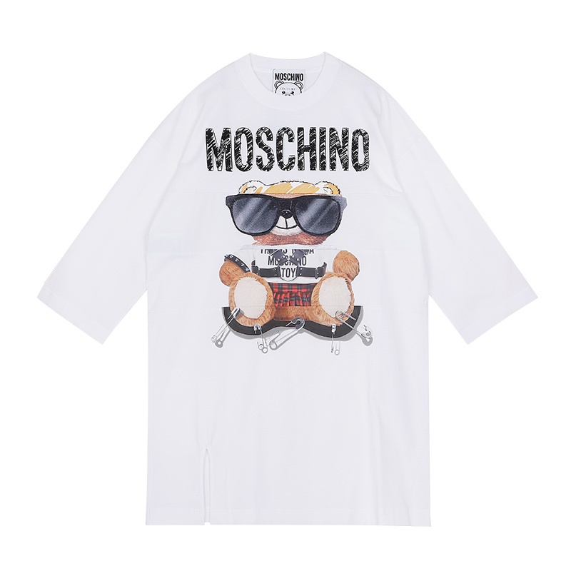 商品[国内直发] Moschino|MOSCHINO/莫斯奇诺 女士白色棉质刺绣印花拼接小熊中袖连衣裙04545540 V3001（清仓特价）,价格¥1928,第9张图片详细描述