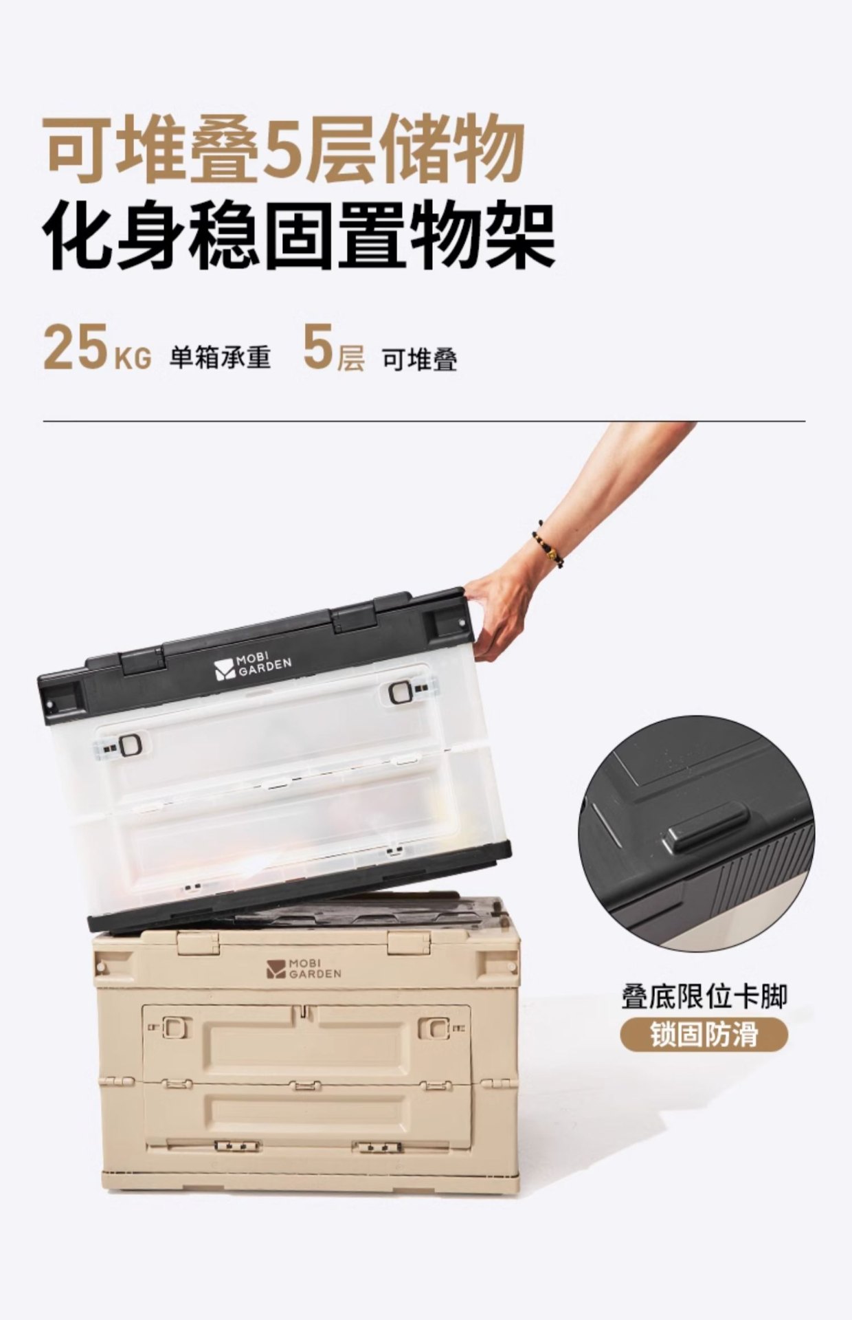 商品[国内直发] MobiGarden|睿纳收纳箱 户外露营轻量便携折叠透明塑料箱杂物整理箱 雪地白（不含桌板）,价格¥222,第17张图片详细描述
