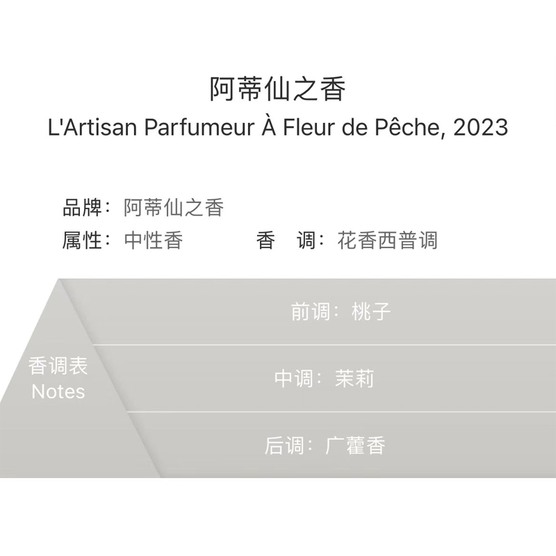 商品L'artisan Parfumeur|阿蒂仙之香 PECHE桃花缘香水100ml 中性香EDP浓香水 花香西普调,价格¥1164,第11张图片详细描述