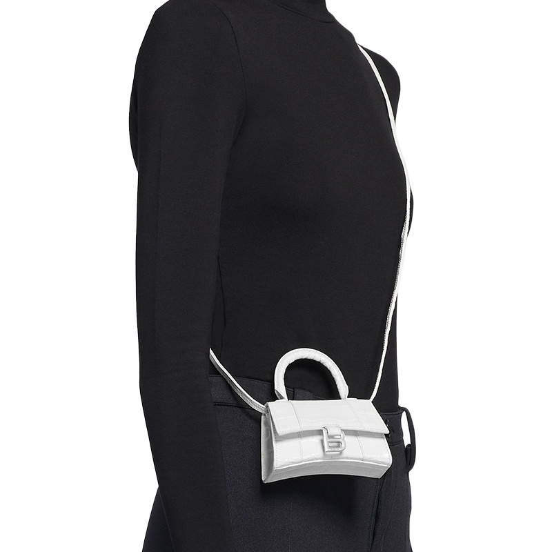 商品Balenciaga|预定款 Balenciaga/巴黎世家 新款HANDLE HOURGLASS 白色鳄鱼皮压纹小牛皮迷你单肩手提沙漏包 6373721LR6Y9016,价格¥8258,第6张图片详细描述