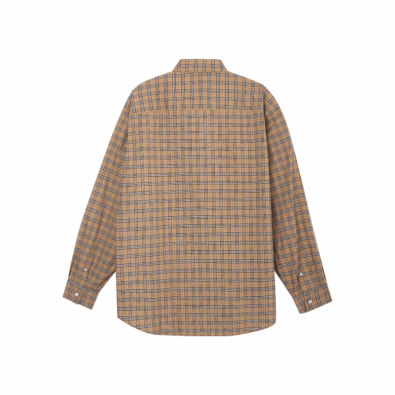 商品Burberry|【现货】博柏利 经典款 男士典藏米色棉质小格纹长袖衬衫,价格¥1532,第2张图片详细描述