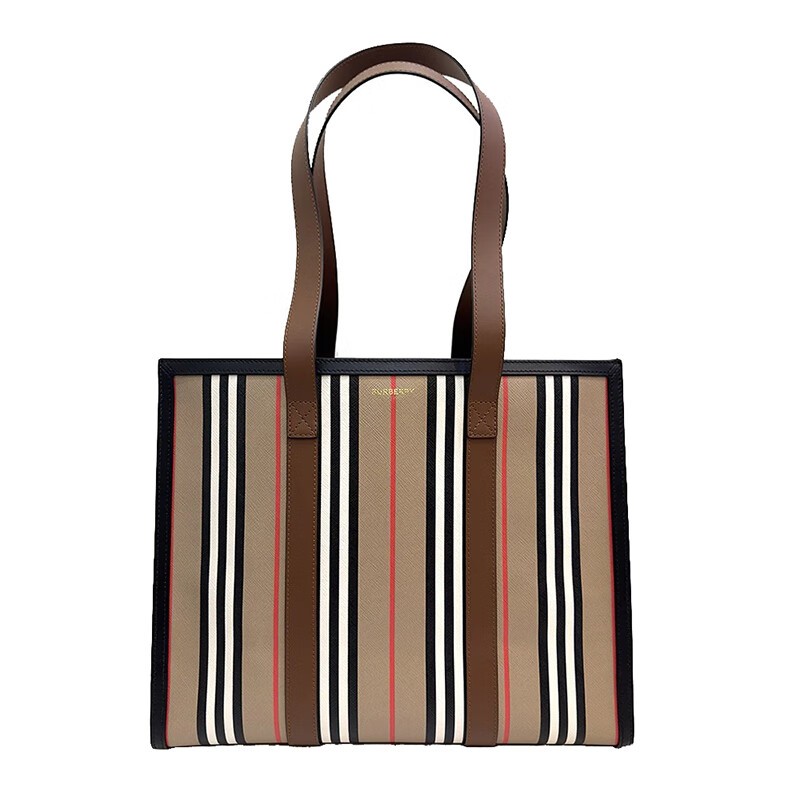 商品Burberry|BURBERRY/博柏利 女士米色帆布制LOGO条纹托特手提包80730561,价格¥2723,第2张图片详细描述