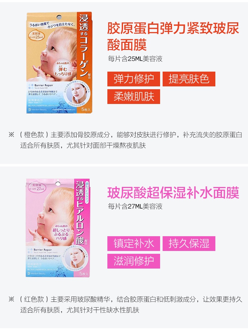 商品Mandom|日本曼丹婴儿肌面膜5片/盒,价格¥66,第8张图片详细描述