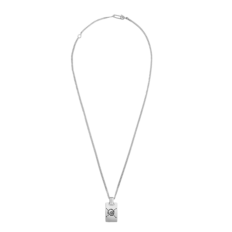 商品Gucci|GUCCI/古驰 经典Ghost系列 925银印花方形吊牌吊坠项链,价格¥3241,第2张图片详细描述