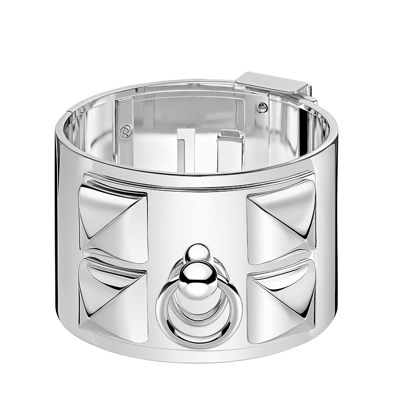 商品Hermes| HERMES/爱马仕 经典Collier de Chien系列 925纯银项圈型铆钉手镯H106515B,价格¥29083,第2张图片详细描述