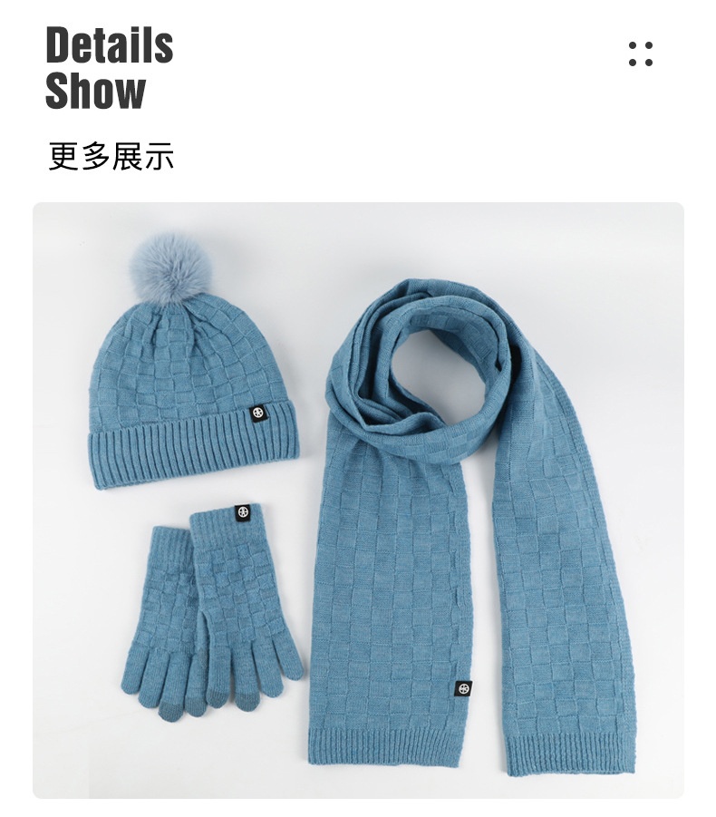 商品[国内直发] GLENVINTEN|格岚云顿英国品牌冬季围巾三件套加绒户外保暖毛球针织帽子围巾手套三件套装,价格¥186,第14张图片详细描述