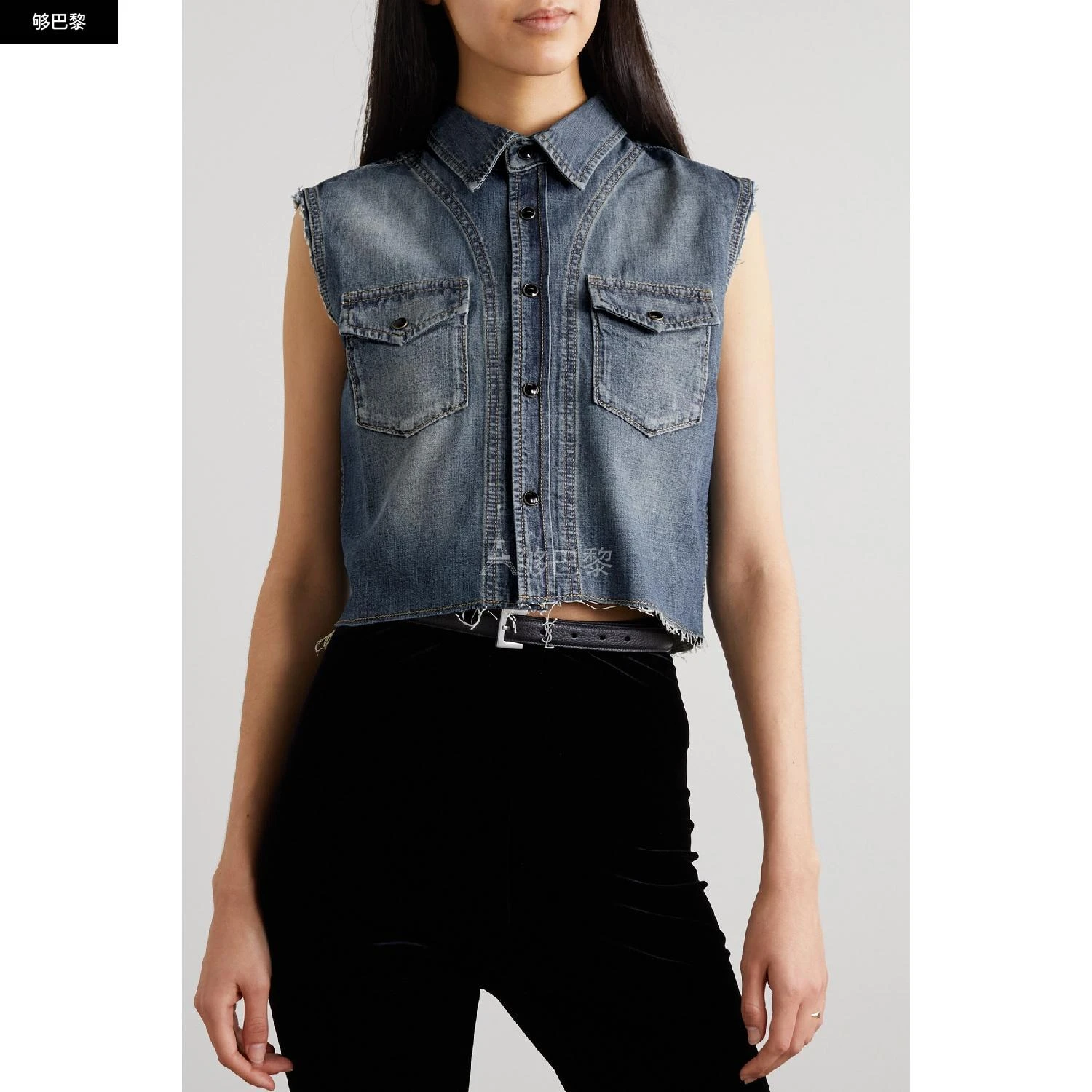 商品Yves Saint Laurent|包邮包税【预售7天发货】 YSL圣罗兰SAINT LAURENT 23秋�冬 女士 马甲 磨边牛仔马甲 38063312419756657 694551Y02TA4372 ,价格¥4798,第6张图片详细描述
