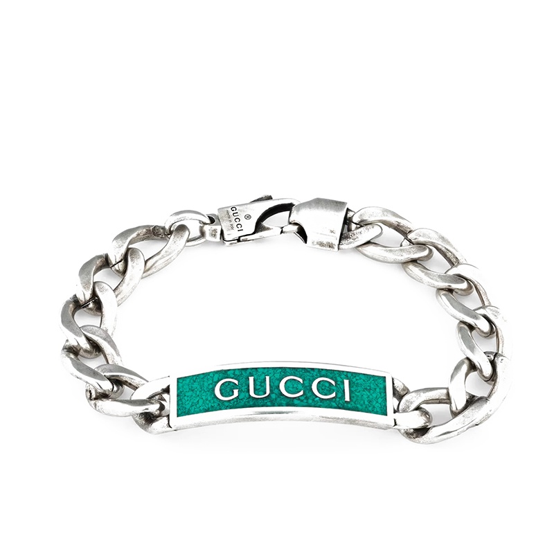 商品Gucci|GUCCI/古驰 925纯银孔雀绿珐琅马衔索链徽标手链678712J84108183,价格¥1541,第3张图片详细描述