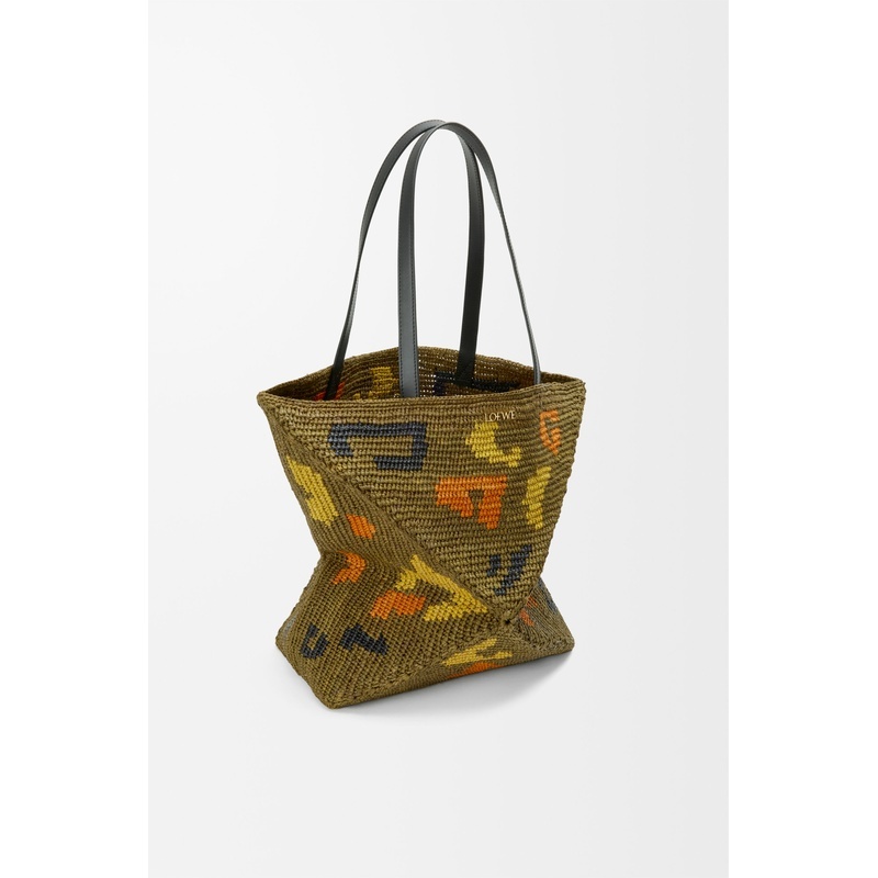 商品Loewe|罗意威 拉菲草和小牛皮 Puzzle Fold 大号托特包 A779PT3X25-4150,价格¥15107,第4张图片详细描述