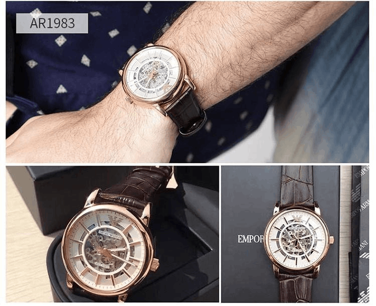 商品Emporio Armani|阿玛尼ARMANI 手表男士手表 全自动机械镂空时尚商务男表机械表 皮质带男表AR1982,价格¥2536,第9张图片详细描述