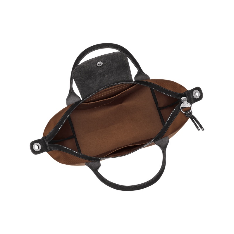 商品Longchamp|Longchamp/珑骧 Le Pliage Energy系列女士巧克力棕再生帆布拉链按扣开合小号手提包,价格¥1949,第6张图片详细描述