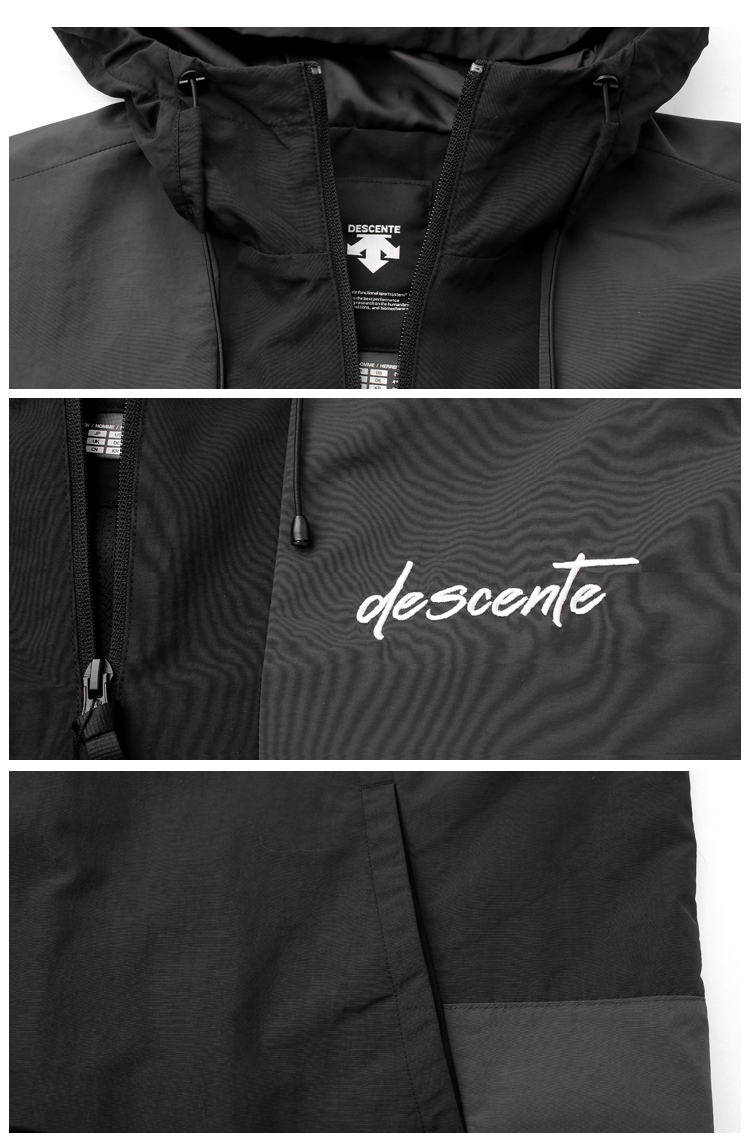 商品DESCENTE|【享贝家】DESCENTE 迪桑特 带帽拼接休闲运动外套男女同款 黑色 SM123XJK11-BLK0（现采购商品，下单后12天内发货）,价格¥573,第4张图片详细描述