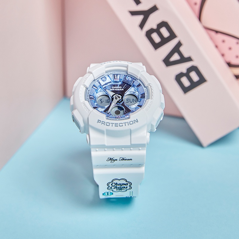 商品[国内直发] Casio|卡西欧baby-g限量版特殊表带图案白蓝色防水女表潮流棒棒糖特殊包装,价格¥835,第4张图片详细描述