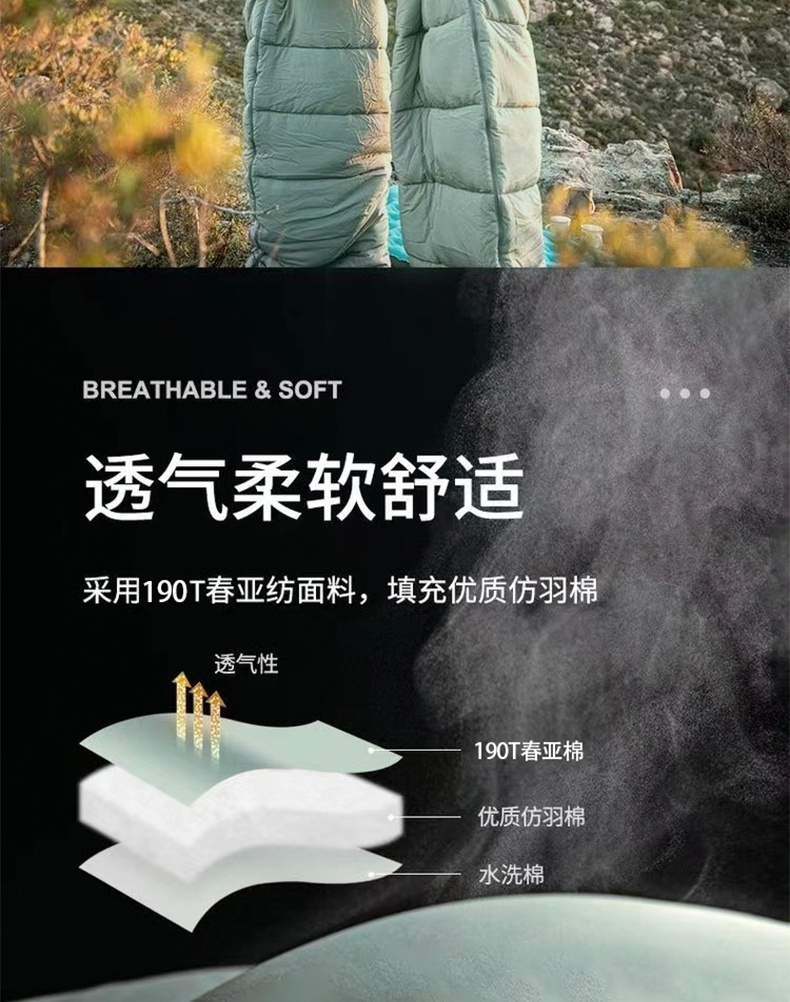 商品[国内直发] OLYMMONS|露营睡袋户外野营信封式带帽睡袋成人防潮贴身恒温透气加厚MS816,价格¥155,第11张图片详细描述